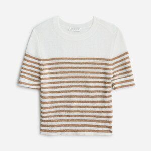 NWT J. Crew Cotton-Blend Gauze Sweater-Tee Metallic Stripe White Gold Medium